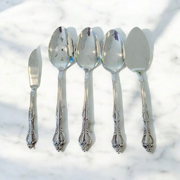 5 Serving Pcs Royal‎ Baroque Imperial USA Stainless Flatware Silverware Spoons - Picture 1 of 8
